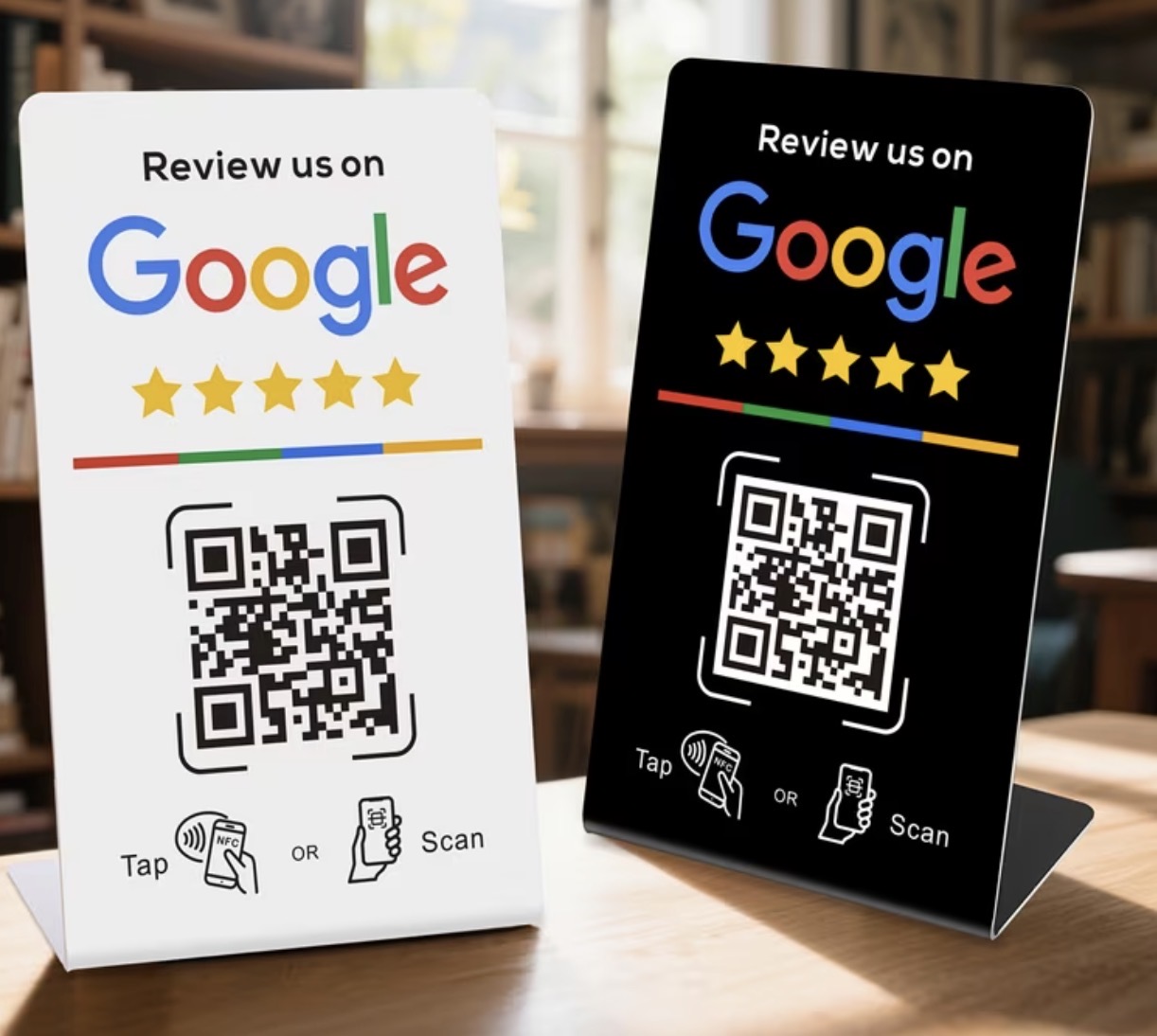 Bordsställ — NFC-brickor för Google-recensioner
