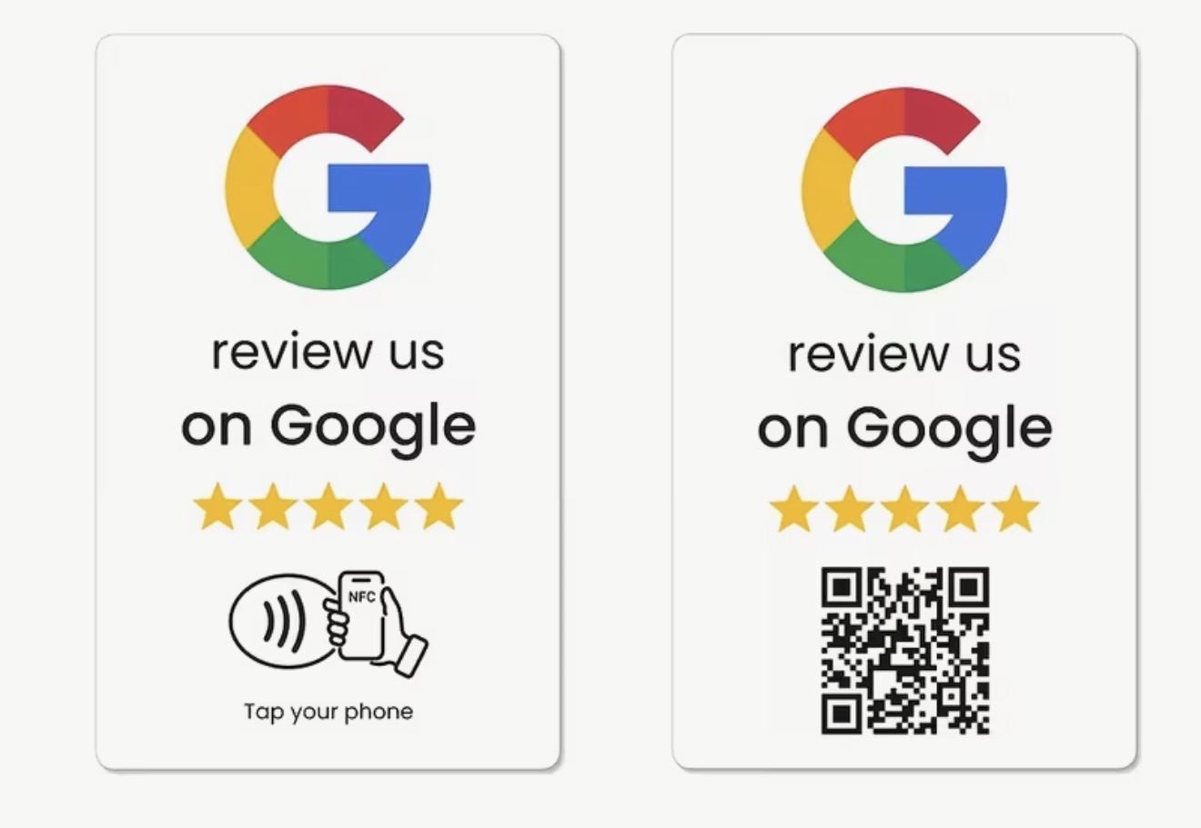 Kort i vitt — NFC-brickor för Google-recensioner